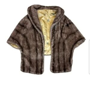 Vintage 1960s Brown Faux Fur Cape Stole Shawl Wrap Regina Glenara
